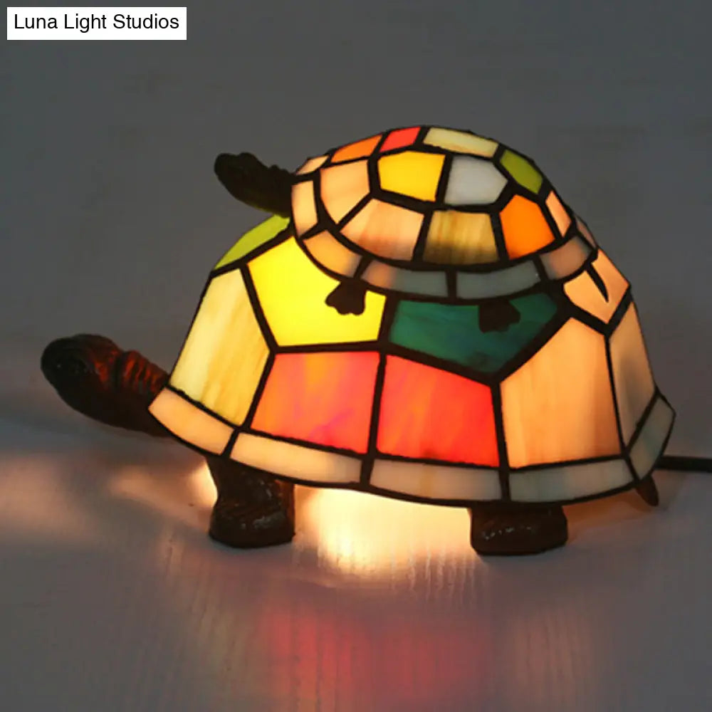 Glass Turtle Mom And Baby Table Lamp - Tiffany Style Nightstand Light For Bedroom