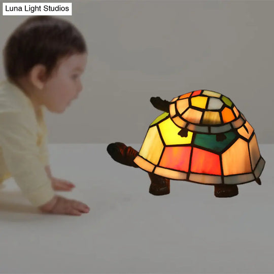 Glass Turtle Mom And Baby Table Lamp - Tiffany Style Nightstand Light For Bedroom