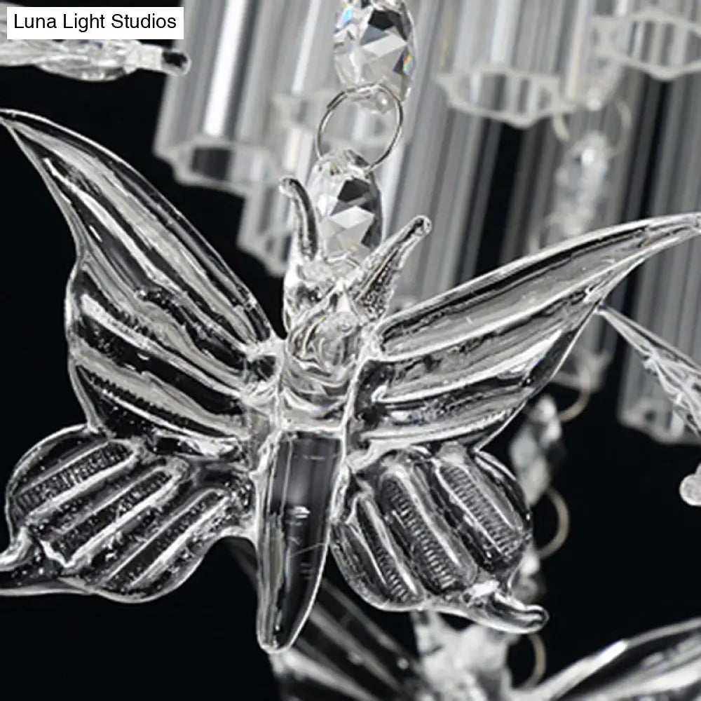 Glittering Butterfly Ceiling Lamp With Clear Crystal Mount Light - Perfect For Kindergarten