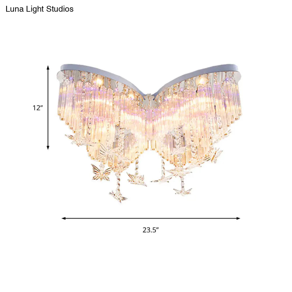 Glittering Butterfly Ceiling Lamp With Clear Crystal Mount Light - Perfect For Kindergarten