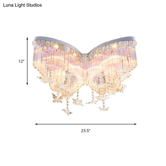 Glittering Butterfly Ceiling Lamp With Clear Crystal Mount Light - Perfect For Kindergarten