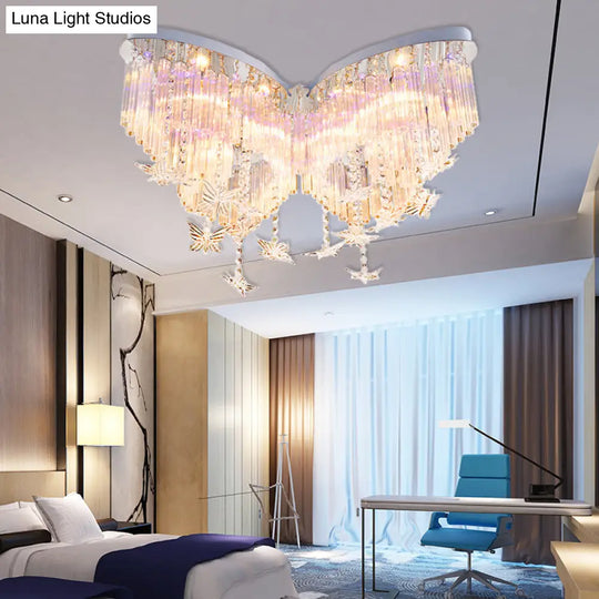 Glittering Butterfly Ceiling Lamp With Clear Crystal Mount Light - Perfect For Kindergarten