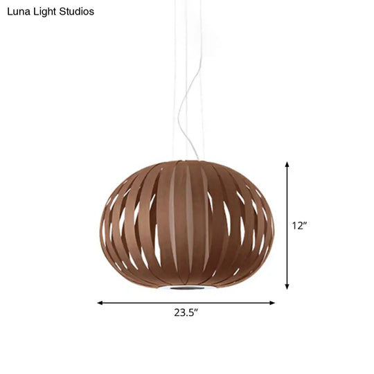 Global Asian Wood Veneer Pendant Lamp - 1 Head Suspension Lighting Fixture For Restaurants