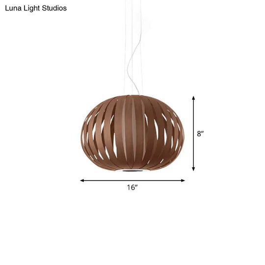 Global Asian Wood Veneer Pendant Lamp - 1 Head Suspension Lighting Fixture For Restaurants