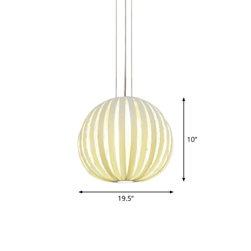 Global Asian Wood Veneer Pendant Lamp - 1 Head Suspension Lighting Fixture For Restaurants / Medium