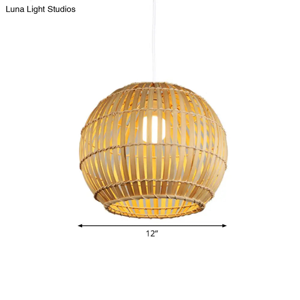 Global Bamboo Stripe Pendant Light Fixture - 1 Head Beige Restaurant Quality