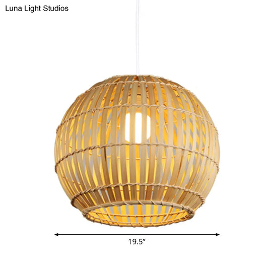 Global Bamboo Stripe Pendant Light Fixture - 12’/16’/19.5’ Width 1 Head Beige Ideal For Restaurants