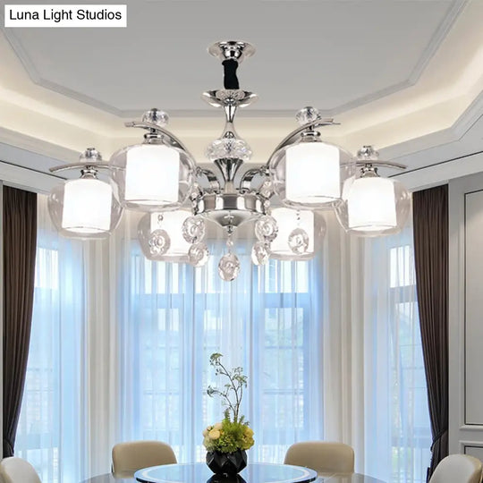 Global Clear Glass Chrome Chandelier With Crystal Strands - 6-Light Down Lighting Lamp