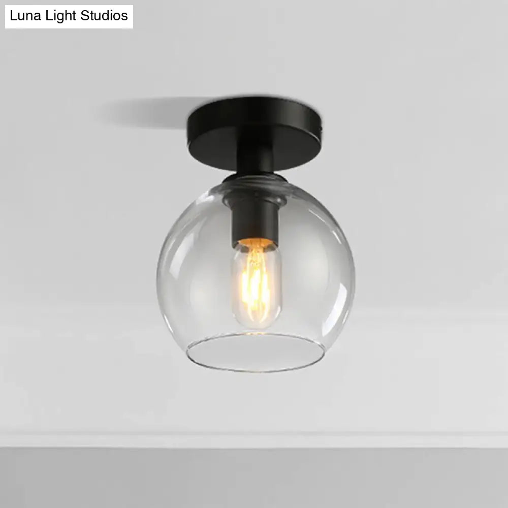 Global Corridor Semi Flush Clear Glass Industrial Light In Black Finish