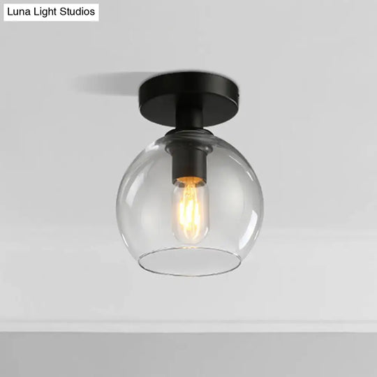 Global Corridor Semi Flush Clear Glass Industrial Light In Black Finish