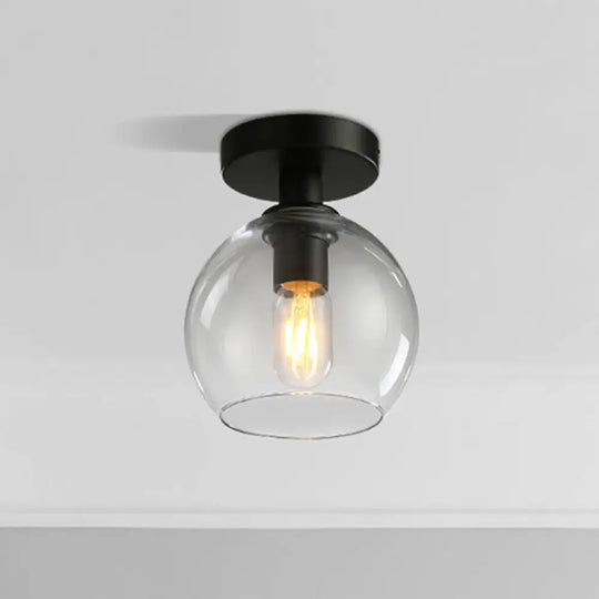 Global Corridor Semi Flush Clear Glass Industrial Light In Black Finish