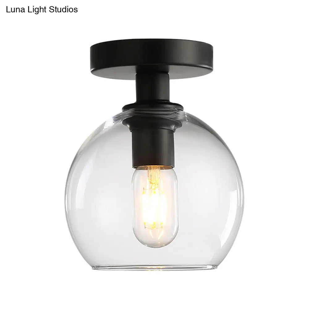 Global Corridor Semi Flush Clear Glass Industrial Light In Black Finish