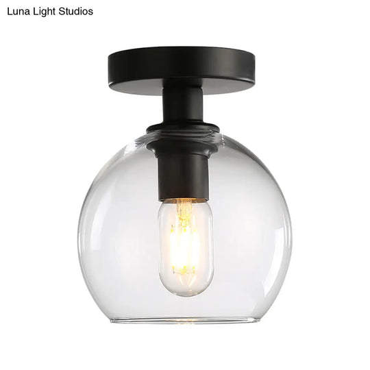 Global Corridor Semi Flush Clear Glass Industrial Light In Black Finish