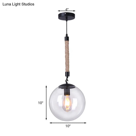 Global Glass Pendant Light | Industrial Dining Room Ceiling Fixture In Clear- 1-Light 6’/8’ Wide