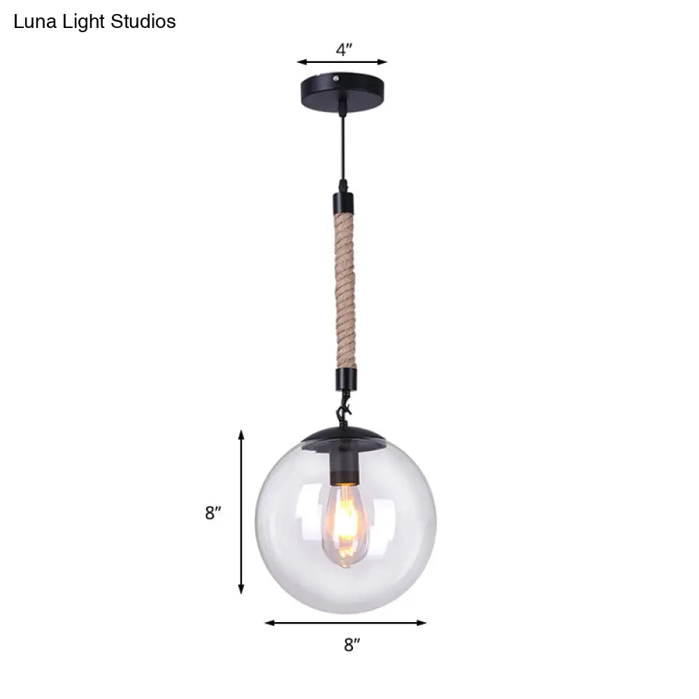 Global Glass Pendant Light | Industrial Dining Room Ceiling Fixture In Clear- 1-Light 6’/8’ Wide