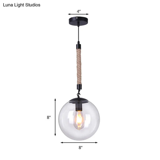 Global Glass Pendant Light | Industrial Dining Room Ceiling Fixture In Clear- 1-Light 6’/8’ Wide