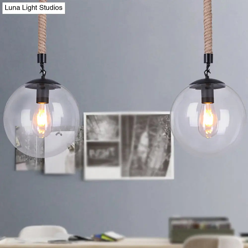 Global Glass Pendant Light | Industrial Dining Room Ceiling Fixture In Clear- 1-Light 6’/8’ Wide