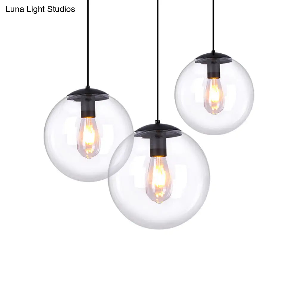 Global Glass Pendant Light | Industrial Dining Room Ceiling Fixture In Clear- 1-Light 6’/8’ Wide