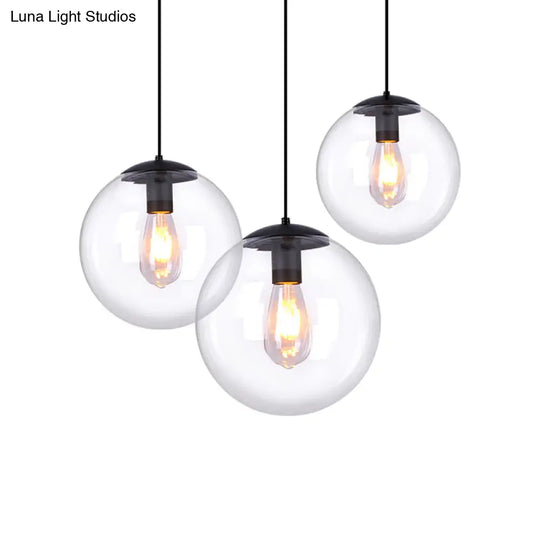 Global Glass Pendant Light | Industrial Dining Room Ceiling Fixture In Clear- 1-Light 6’/8’ Wide