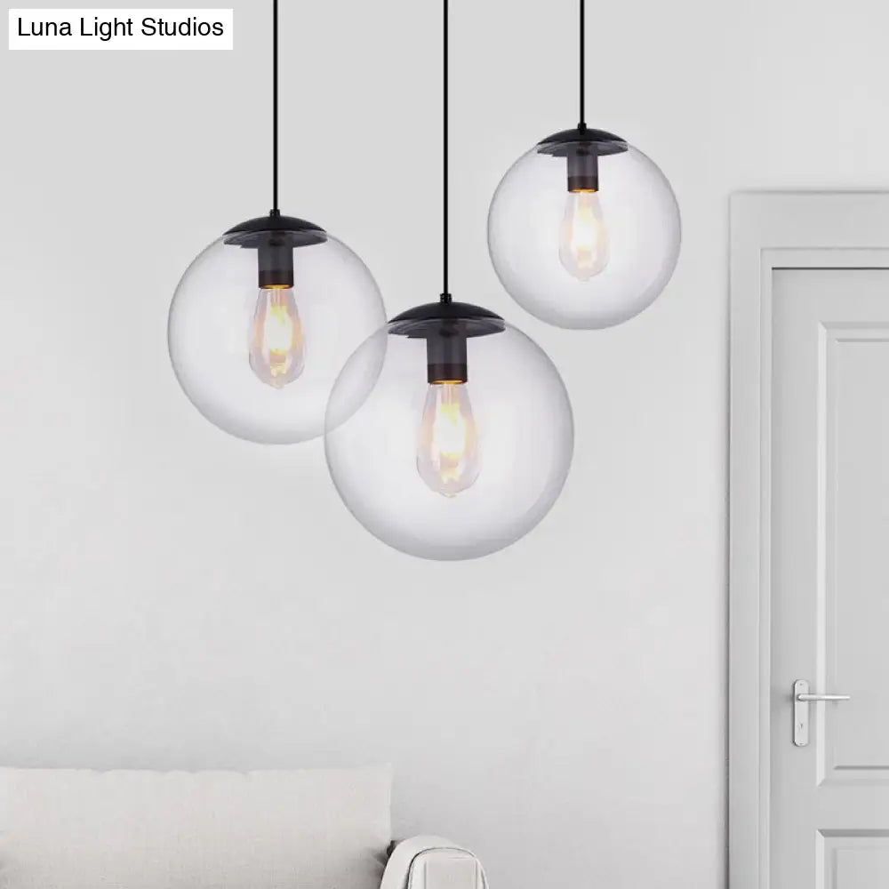 Global Glass Pendant Light | Industrial Dining Room Ceiling Fixture In Clear- 1-Light 6’/8’ Wide