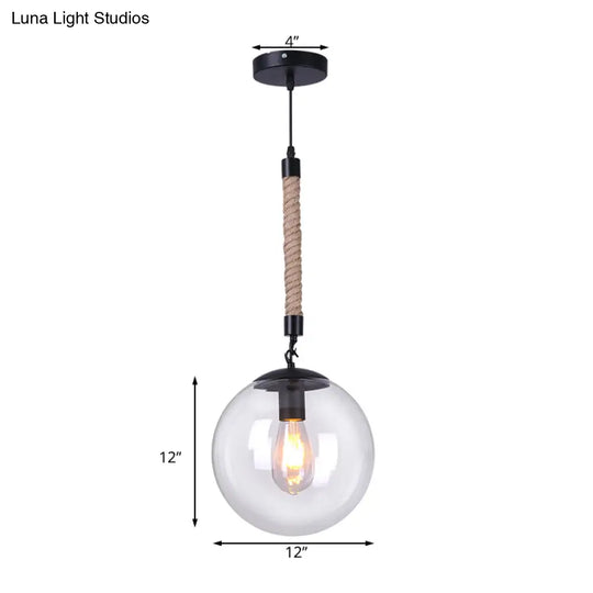 Global Glass Pendant Light | Industrial Dining Room Ceiling Fixture In Clear- 1-Light 6’/8’ Wide