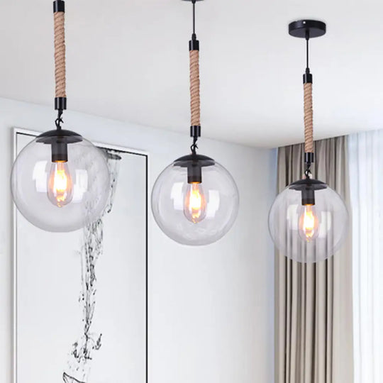 Global Glass Pendant Light | Industrial Dining Room Ceiling Fixture In Clear- 1-Light 6’/8’