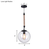 Global Glass Pendant Light | Industrial Dining Room Ceiling Fixture In Clear- 1-Light 6’/8’ Wide