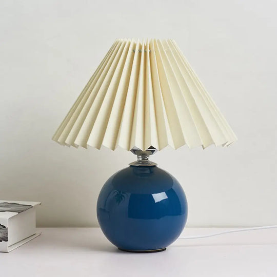 Globe Ceramic Bedside Table Lamp - Modern Nightstand Lighting With Pleated Shade Royal Blue / A