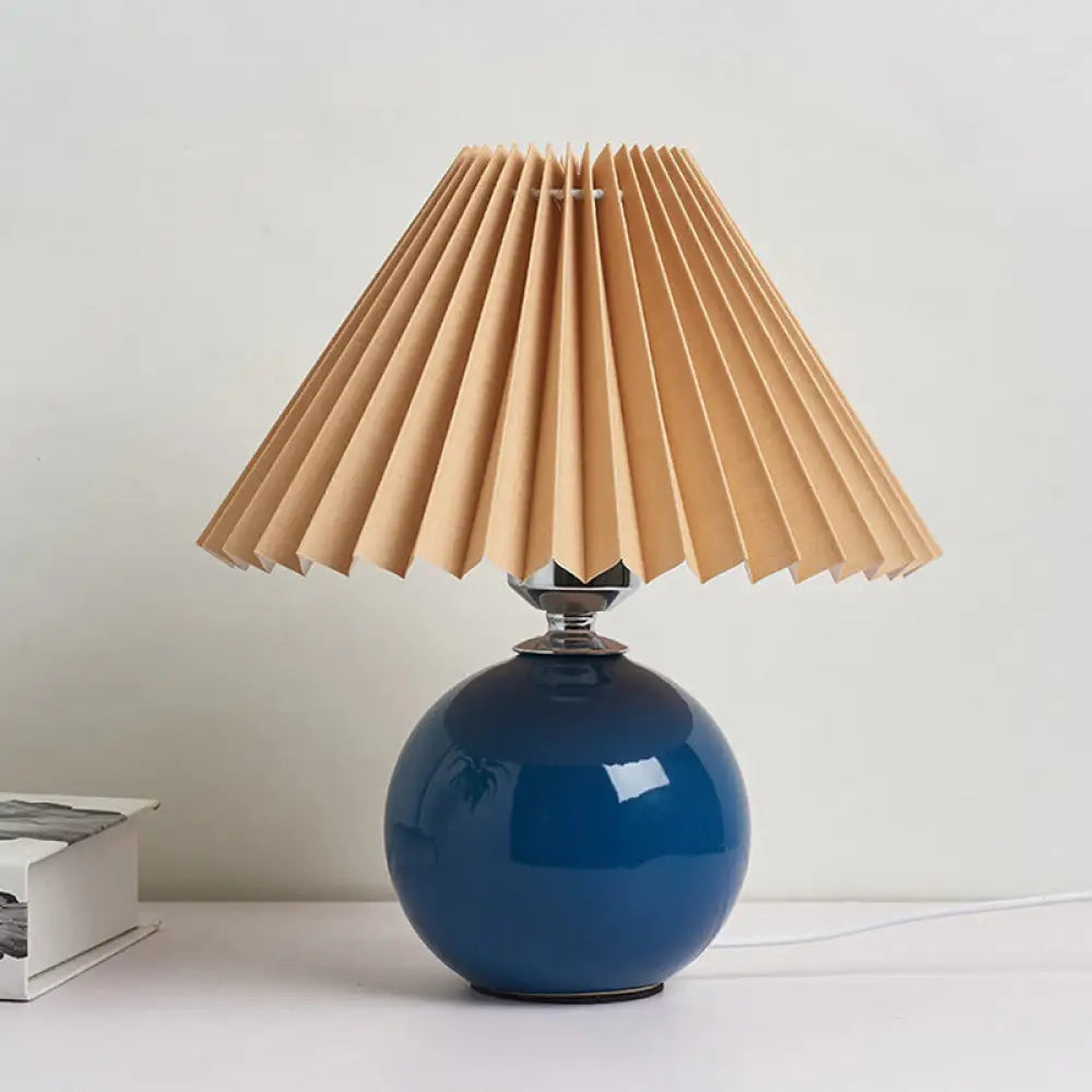 Globe Ceramic Bedside Table Lamp - Modern Nightstand Lighting With Pleated Shade Royal Blue / C