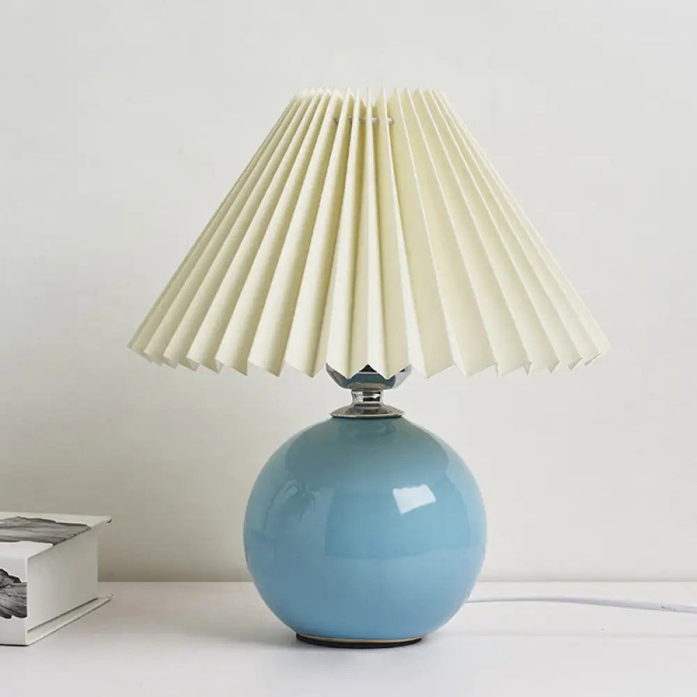 Globe Ceramic Bedside Table Lamp - Modern Nightstand Lighting With Pleated Shade Sky Blue / A