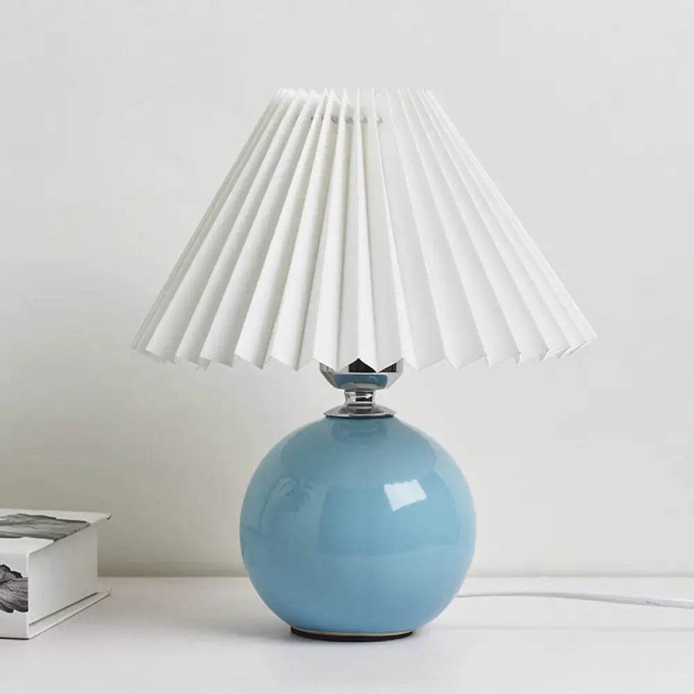 Globe Ceramic Bedside Table Lamp - Modern Nightstand Lighting With Pleated Shade Sky Blue / B