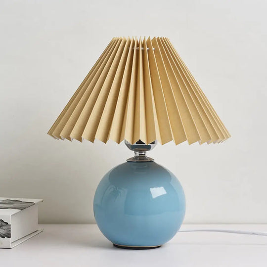 Globe Ceramic Bedside Table Lamp - Modern Nightstand Lighting With Pleated Shade Sky Blue / C