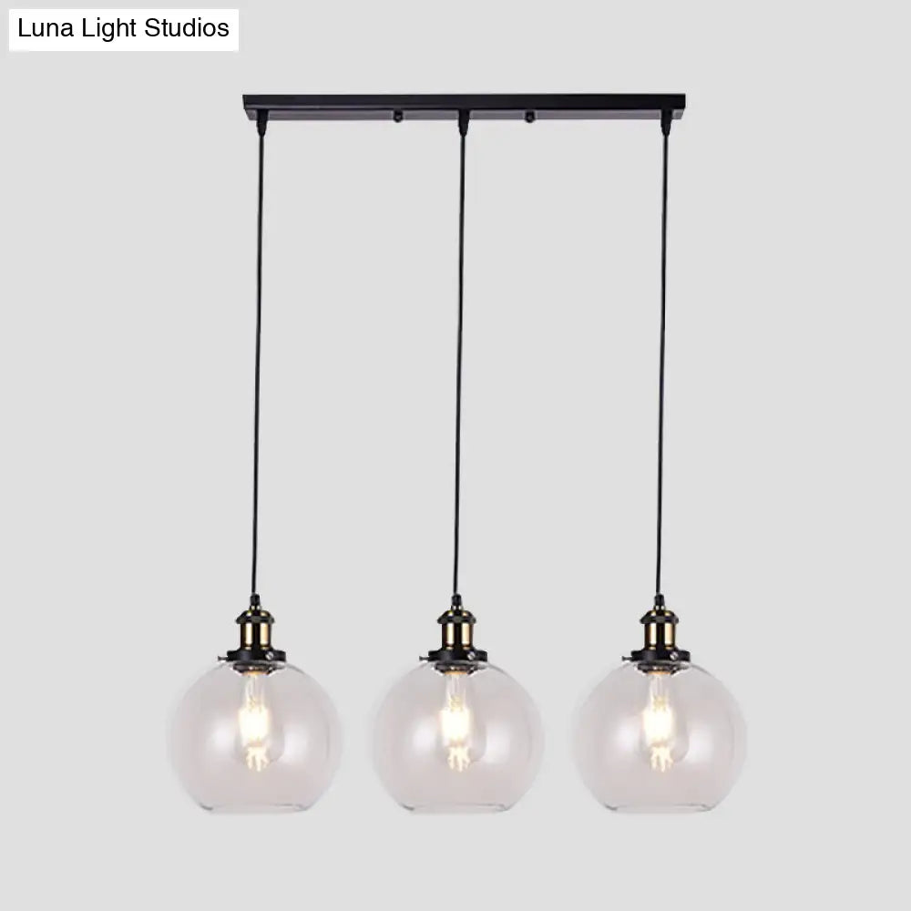 Industrial 3-Light Clear Glass Pendant With Linear Canopy For Living Room