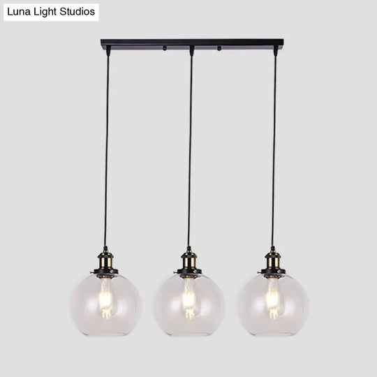 Industrial 3-Light Clear Glass Pendant With Linear Canopy For Living Room