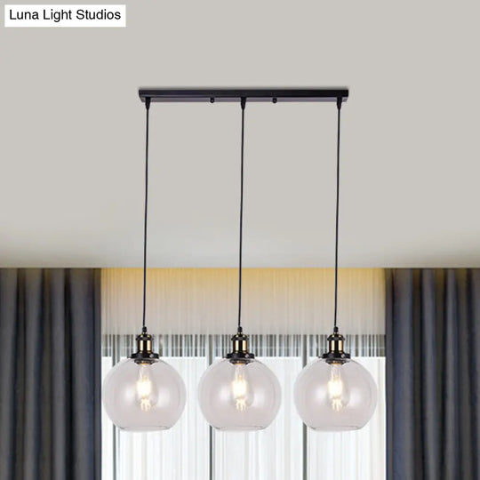 Industrial 3-Light Clear Glass Pendant With Linear Canopy For Living Room