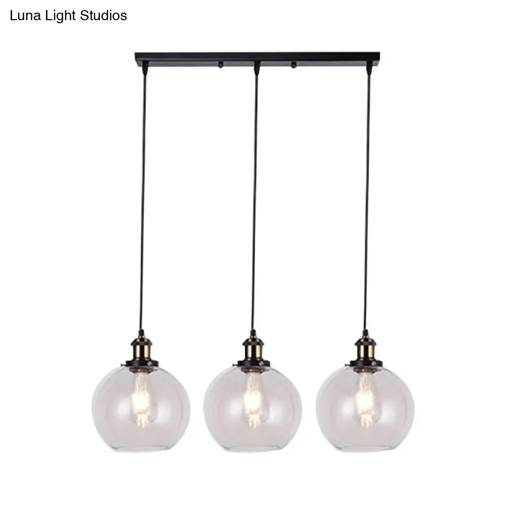 Industrial 3-Light Clear Glass Pendant With Linear Canopy For Living Room