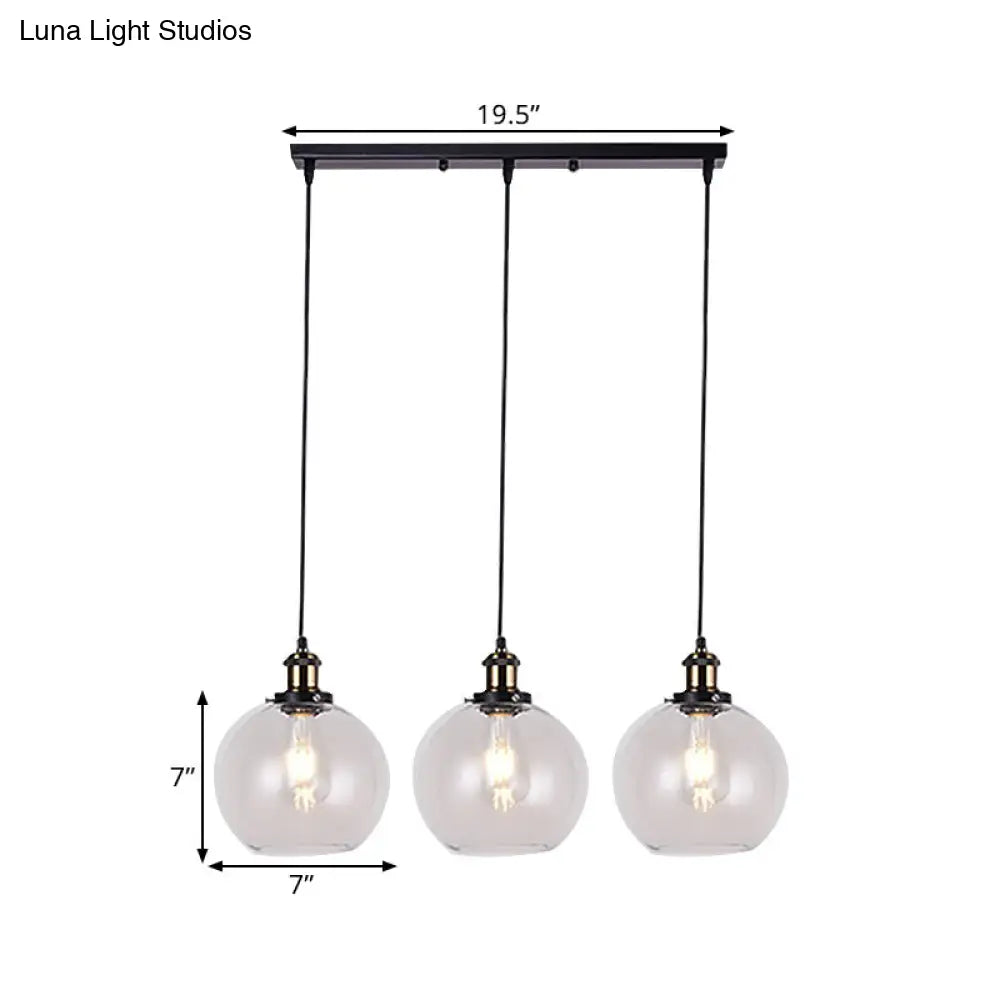 Industrial 3-Light Clear Glass Pendant With Linear Canopy For Living Room