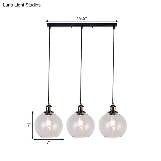 Industrial 3-Light Clear Glass Pendant With Linear Canopy For Living Room