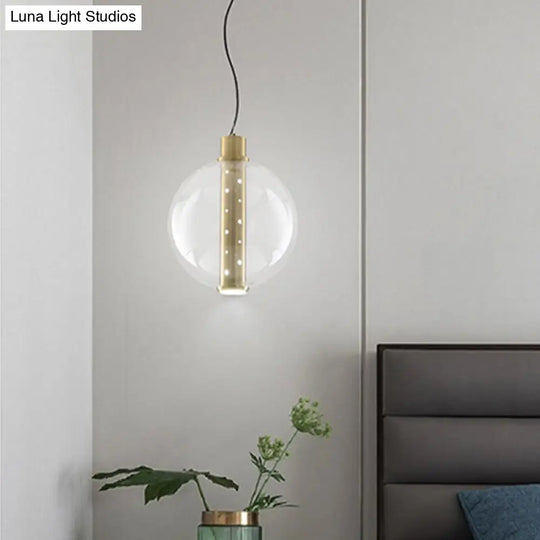 Minimalist Gold Led Glass Pendant Light For Bedroom - Globe Lighting