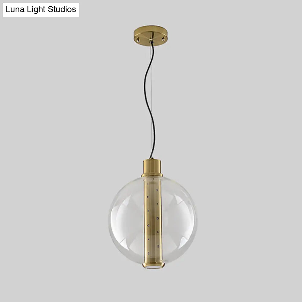 Globe Clear Glass Pendant Light - Minimalist Gold Led Lamp For Bedroom