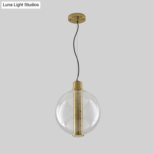 Globe Clear Glass Pendant Light - Minimalist Gold Led Lamp For Bedroom