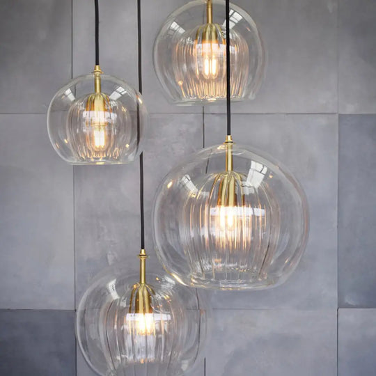 Globe Clear Glass Stairway Pendant Lighting - Nordic Hanging Lamp Kit 1 Head 6’/8’/10’ Wide / 6’