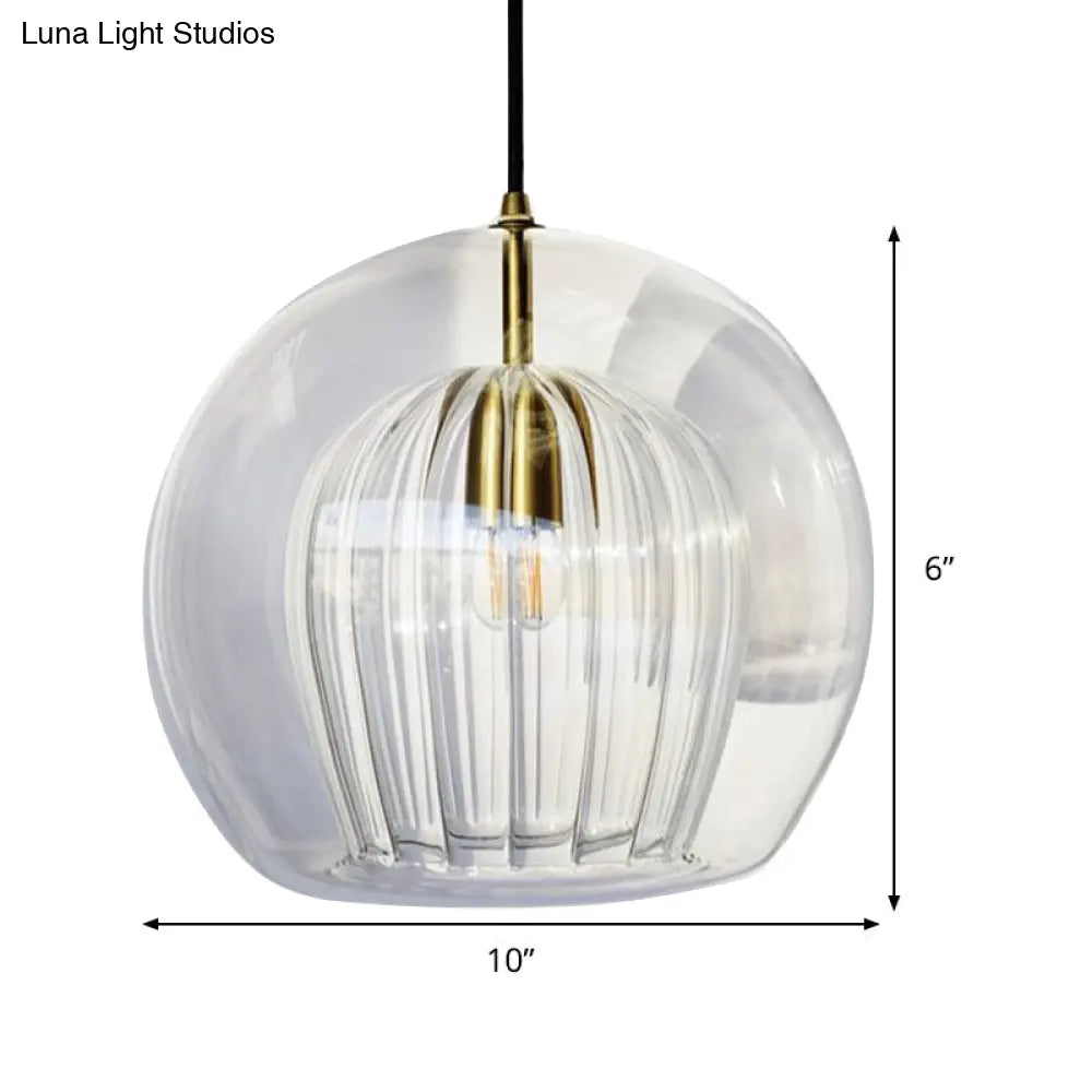 Globe Clear Glass Stairway Pendant Lighting - Nordic Hanging Lamp Kit 1 Head 6’/8’/10’ Wide