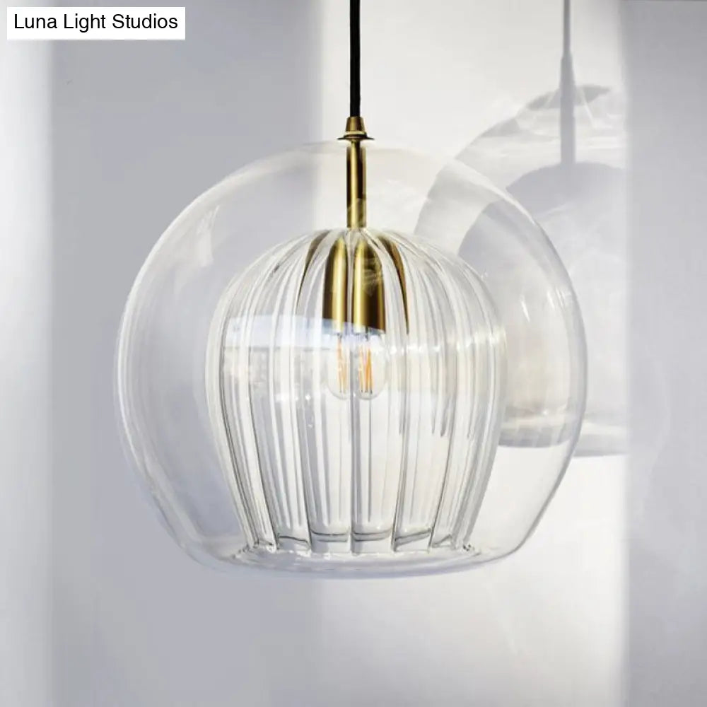 Globe Clear Glass Stairway Pendant Lighting - Nordic Hanging Lamp Kit 1 Head 6’/8’/10’ Wide