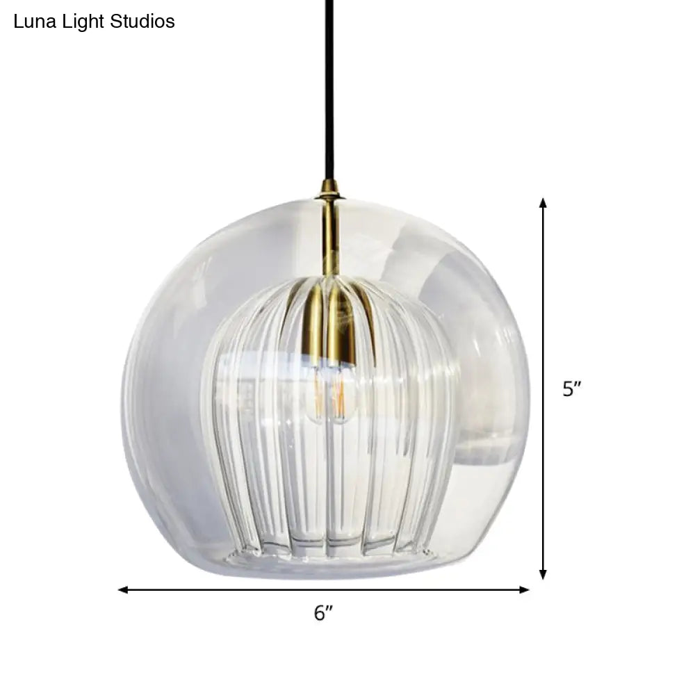Globe Clear Glass Stairway Pendant Lighting - Nordic Hanging Lamp Kit 1 Head 6’/8’/10’ Wide