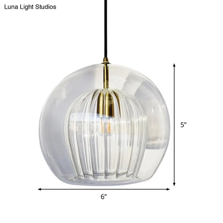 Globe Clear Glass Stairway Pendant Lighting - Nordic Hanging Lamp Kit 1 Head 6’/8’/10’ Wide