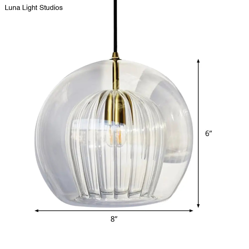 Globe Clear Glass Stairway Pendant Lighting - Nordic Hanging Lamp Kit 1 Head 6’/8’/10’ Wide