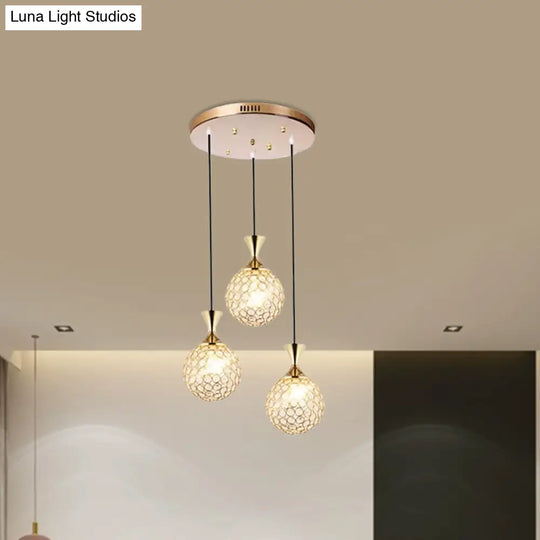 Globe Dining Room Ceiling Lamp - Minimal Crystal-Encrusted Pendant Lighting Fixture (3/5 Bulbs)