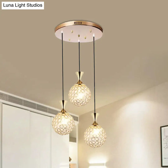 Globe Dining Room Ceiling Lamp Crystal Encrusted Pendant Light Fixture - Gold 3/5 Bulbs