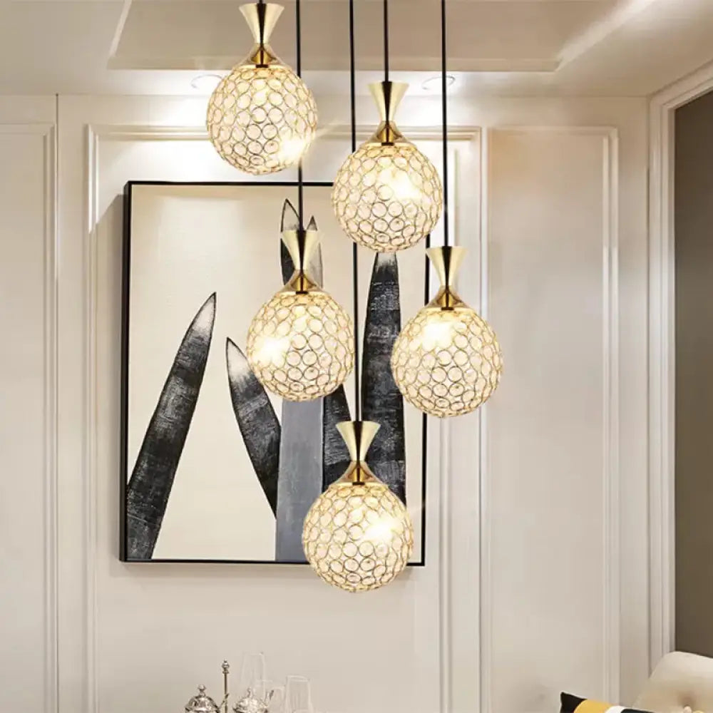 Globe Dining Room Ceiling Lamp - Minimal Crystal-Encrusted Pendant Lighting Fixture (3/5 Bulbs)